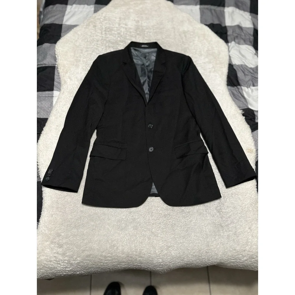 Express Fitted Men's Black Sport Blazer Jacket Size 38R Wool Blend 2 Button